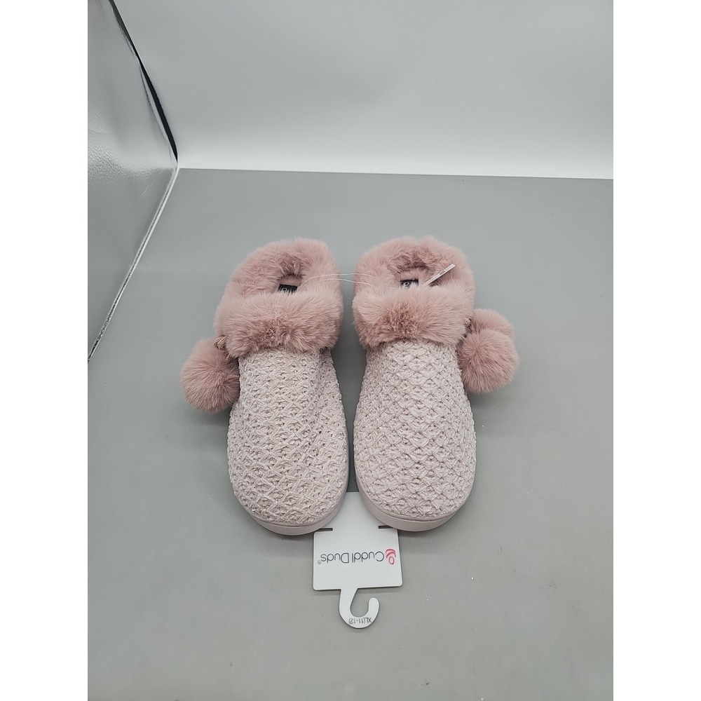 Cuddl Duds Women's Slippers Pink Pom Pom Furry Soft Sz XL 11-12 NEW